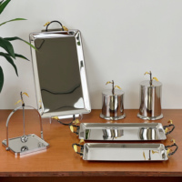 Golden Leaf Series Élégant Métal En Acier Inoxydable De Service Plateaux De Nourriture Poignées pour Fête Décor À La Maison Restaurant Hôtel Poli