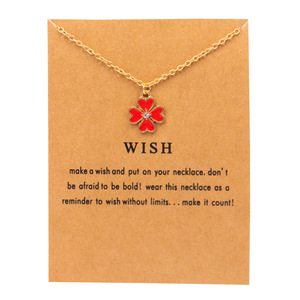 Mode trèfle pendentif collier rouge blanc bleu émail feuille femmes collier couleur dorée lien chaîne cou bijoux en gros souhait - Product Image 3