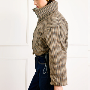Veste matelassée courte à carreaux <span class=keywords><strong>beige</strong></span> pour femme <span class=keywords><strong>Plaid</strong></span> surdimensionné pour la mode décontractée - Product Image 3