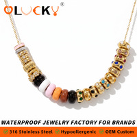 Perles entretoises en émail et cristal LUCKYJIU en acier inoxydable plaqué or 18 carats, styles variés, pour la fabrication de colliers DIY