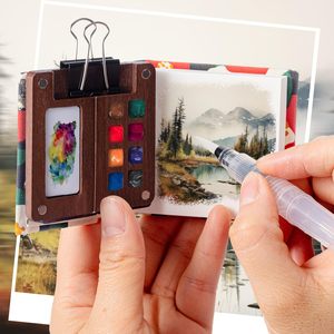 Artiste de <span class=keywords><strong>poche</strong></span> aquarelle voyage ensembles peinture acrylique Portable noyer <span class=keywords><strong>bois</strong></span> Palette parfait peinture cadeau - Product Image 6