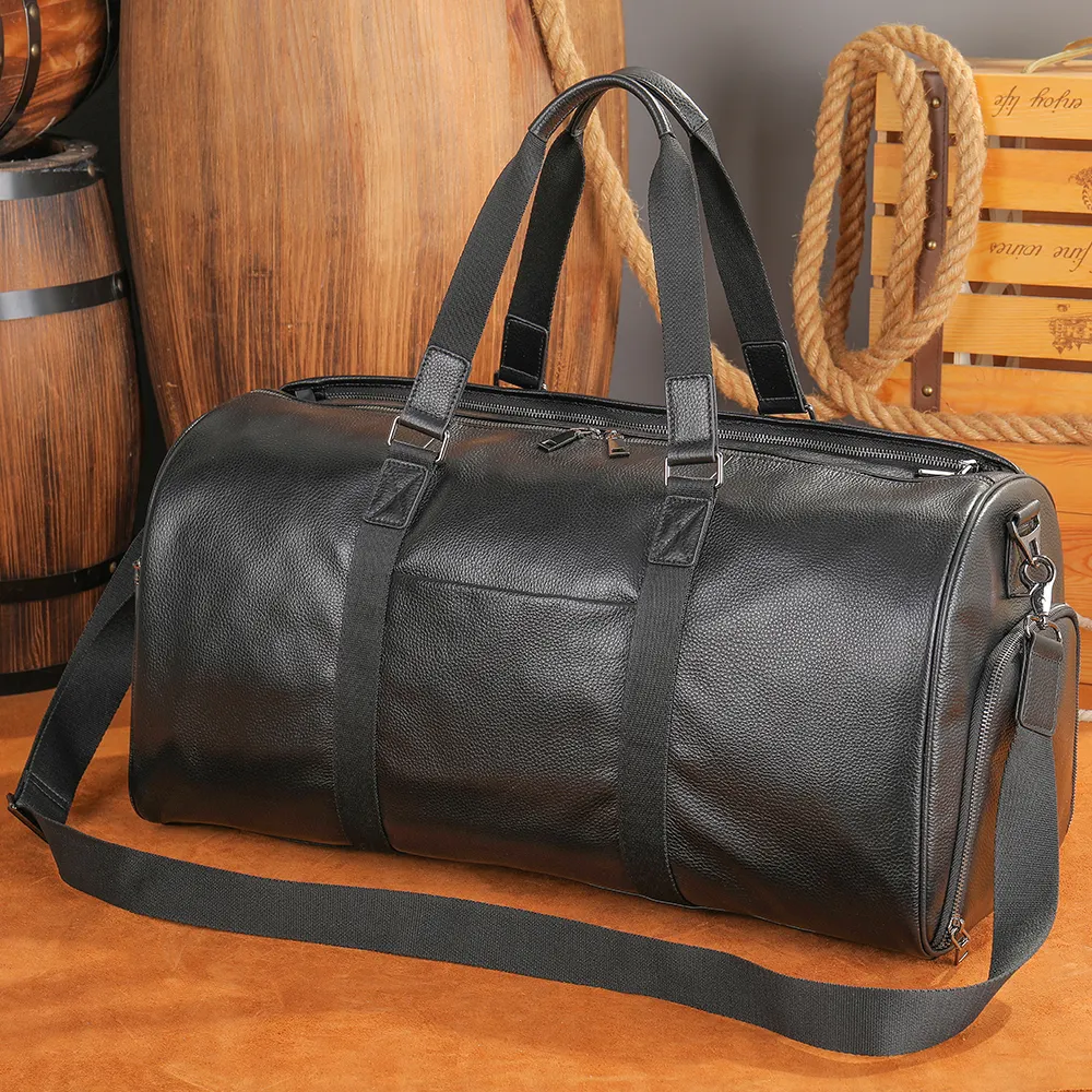Marrant Genuine Leather Overnight Weekender Bag With Shoe Pouch Oversized Leather Duffle Bag For Men Leather Travel Bag
