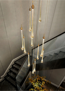 Nouveau design longue goutte <span class=keywords><strong>d</strong></span>'<span class=keywords><strong>eau</strong></span> K9 lustre en cristal pour escalier de villa LED lustre de luxe moderne - Product Image 6