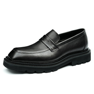 Zapatos de hombre de cuero genuino de alta gama, con punta cuadrada, suela gruesa y suave, estilo clásico británico para uso diario, formal y de negocios. - Product Image 1