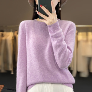 Suéter de Lana 100% Pura sin Costuras para Mujer, Nuevos Colores 2026, Cuello Redondo Personalizado, Tejido Liso, Venta Caliente - Product Image 2