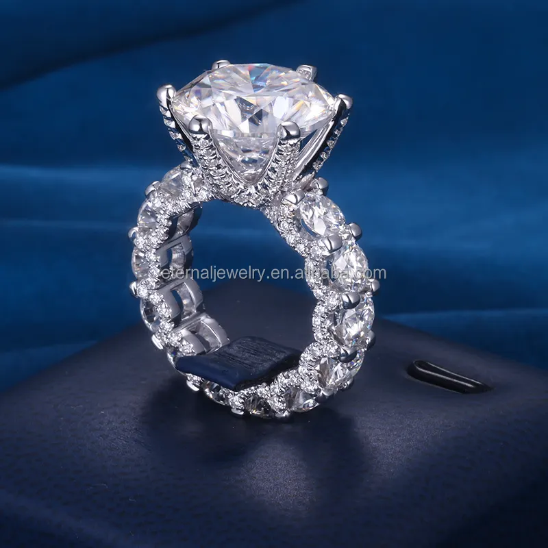 Factory Custom S925 Silver 9K 10K 14K 18K Solid Gold 10ct D VVS Round Moissanite Diamond Engagement Wedding Halo Ring for Women