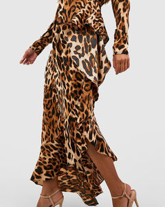 Personnalisé 2024 automne hiver dame une pièce imprimé animal sexy coton à volants à manches longues léopard décontracté robe midi femme vêtements - Product Image 5