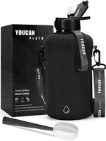 Bouteille d'eau d'un demi-gallon de 74oz avec manchon-Grandes bouteilles d'eau Gym avec paille Cruche d'eau d'un gallon avec poignée Sans BPA Étanche