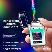 Briquet électronique en métal transparent à dégradé de couleurs, coupe-vent, rechargeable, design moderne et minimaliste – Cadeau esthétique haut de gamme
