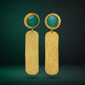 ต่างหูสแตนเลสชุบทองคำ 24K และแพลตตินัมสีเขียวโอนิกซ์คลาสสิกสำหรับเด็ก - Product Image 2