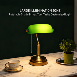 European Style Desk <b>Lamp</b> Green Shade Brass Body Led Light Source <b>Office</b> Study Room Decorative Table <b>Lamp</b> - Product Image 2