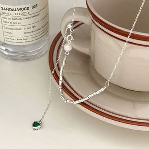 Collier en argent sterling Yinruitai S925 avec pendentif en forme de cœur de bambou, perle et émeraude pour femme, à porter au quotidien - Product Image 4