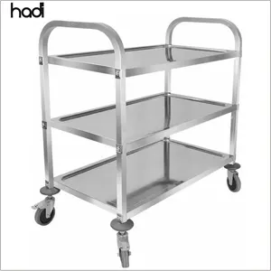 HADI korean kitchen ware mobile food trolley buffet cart trolley stainless steel 3 tier commercial restaurant trolley for sale