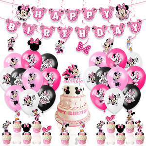 Décorations de fête d'anniversaire <span class=keywords><strong>Minnie</strong></span> Mouse, ballons, bannière, décoration de cupcakes, fournitures de fête d'anniversaire pour enfants, décorations pour bébés - Product Image 1