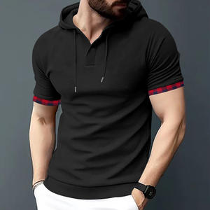 T-shirt à capuche à manches courtes pour homme Temu, printemps-été, respirant, décontracté, sportif, avec boutons, grande taille, tissu fin - Product Image 4