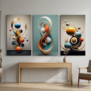 3pcs Modern Abstract Metal Wall Art Three-Dimensional Geometric Spheres Wood <b>Frame</b> Minimalist Medieval Portrait <b>Prints</b> - Product Image 2