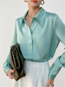 ホットセールシルクシャツレディース長袖新春ソフトトップスファッションオフィスラグジュアリーサテンシルクブラウス - Product Image 3