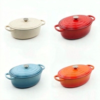 Cocotte ovale en fonte émaillée, compatible induction et gaz, antiadhésive, écologique, avec couvercle, certifiée LFGB et FDA