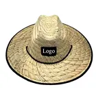 Grosir topi jerami pelindung matahari alami uniseks musim panas topi jerami penjaga pantai Logo kustom tambalan surfing Safari Panama topi jerami