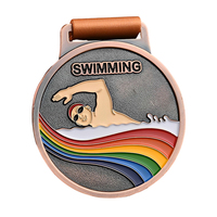 Nouvelle conception de médailles de natation personnalisées en gros, médailles de récompense sportives en alliage métallique pour les courses de natation, médailles de natation pour ruban