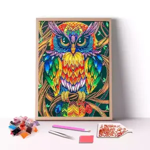 Оптовая продажа, разноцветная живопись «DIY», 5D сова, животные, специальная форма, частичная алмазная живопись со стразами - Product Image 2