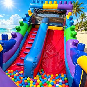 Scivolo Gonfiabile Resistente Stile Mattoncini, Colori Primari, Doppia Corsia, con Parete da Arrampicata, per Feste di Compleanno per Bambini, Divertimento Commerciale - Product Image 3