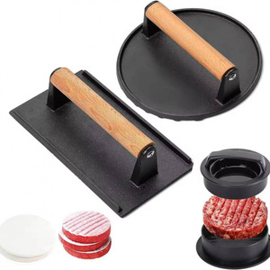 ARMADA Kit de Prensas para Smash <span class=keywords><strong>Burger</strong></span> Rectangulares Negras - 4 en 1, Molde para Hamburguesas Rellenas, Prensas de Hierro Fundido con Mango de Madera, Apto para Lavavajillas - Product Image 2