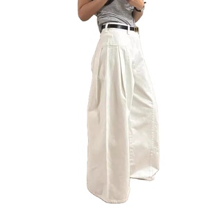Jean plissé taille haute en denim pour femme, nouvelle collection automne, coupe ample décontractée, jambe large, longueur ras du sol - Product Image 2