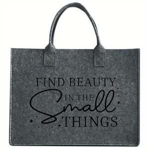 Bolsa de Fieltro Roja, Bolsa de Mano Reutilizable con Estampado "Encuentra la Belleza en las Pequeñas <span class=keywords><strong>Cosas</strong></span>", Bolsa de Compras de Gran Capacidad para Uso Diario - Product Image 6