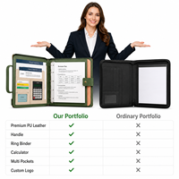 Portafolio de Cuero A4 con Cierre y Asa, Personalizable con Logotipo, Carpeta de 4 Anillas, Calculadora, Organizador de Documentos Multicolor