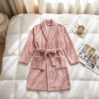 Peignoir pour femme en molleton de flanelle Dobby 100% polyester, thermique, teint en pièce, à manches longues, pyjama d'automne, vêtement de nuit