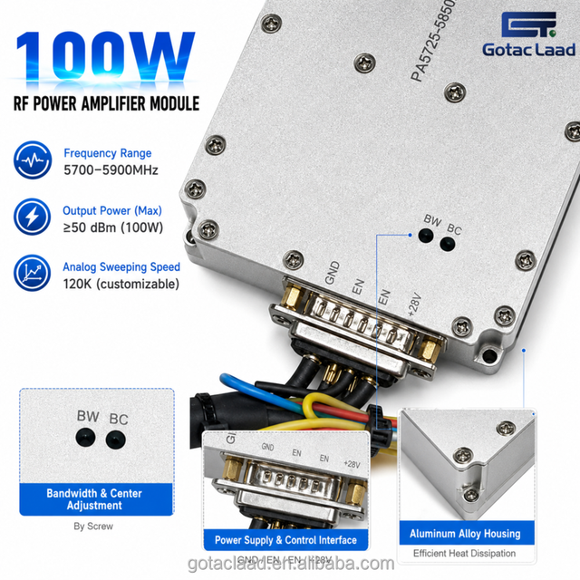 100W 5700-5900MHz Drone Detection RF Amplifier Module Customizable DDS Signal Source GaN Power Amplifier Low Noise High Gain