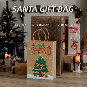 Sacs cadeaux en papier kraft de Noël en gros, sacs fourre-tout imprimés de dessins animés avec poignées en corde pour emballage de bonbons et cadeaux de fête - Product Image 2