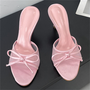 2025 Sandales à bout ouvert antidérapantes en maille avec nœud, talon aiguille, en cuir léger, style d'Asie du Sud-Est, tendance - Product Image 2
