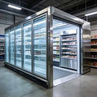 Chambre froide pour lait et boissons avec porte vitrée pour la présentation de produits laitiers et de boissons gazeuses en vente au détail