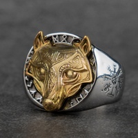 Bijoux de mode, bague Viking Wolf Knot Fenrir, design vintage, bijoux en acier inoxydable plaqué or, pour hommes # 39;s Animal 6 Pcs 18K 25g