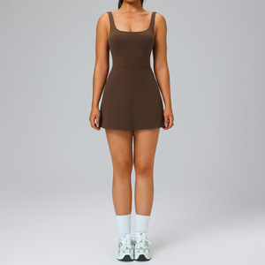Robe de tennis sans manches à col carré pour femme avec short intégré, extensible, athlétique, pour le fitness et le golf - Product Image 4