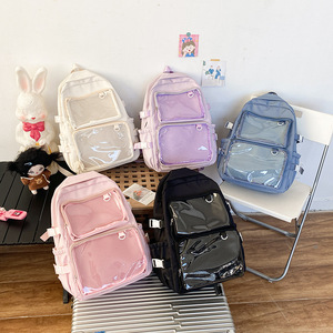 Sac à dos scolaire personnalisé et tendance pour adolescents, sac en maille transparent en PVC avec badge DIY, imperméable, sac à dos en Oxford - Product Image 1