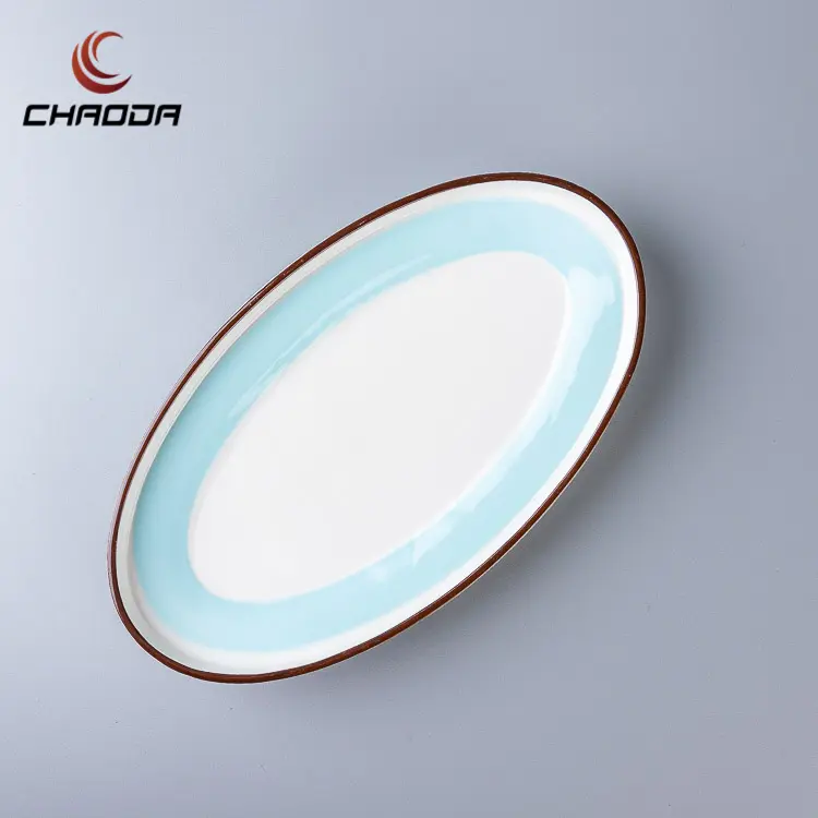 Hochwertige kreative ovale Platte gedruckt japanischen Stil unter Glasur Farbe Geschirr Keramik Fisch platte Obst platte
