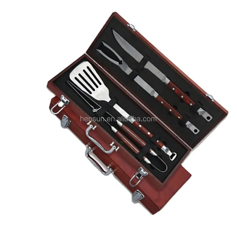 Barbecue Grill Set BBQ Tools with Wooden Box