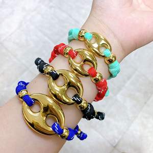 <span class=keywords><strong>Bracelet</strong></span> en corde tressée perlée en cuivre vintage avec finition effet goutte d'huile et extrémité réglable, idéal pour un cadeau unisexe - Product Image 3