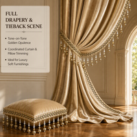 Ruban en dentelle tissée Lurex à franges de perles de cristal de 120 mm pour rideaux, draperies, abat-jour, coussins et décoration intérieure