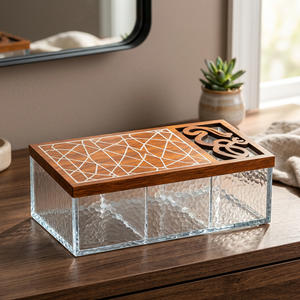 Caja Moderna de Madera y Acrílico con Caligrafía Árabe Cortada con Láser y Diseño Geométrico, Exquisito Regalo Decorativo para Ocasiones Islámicas - Product Image 1