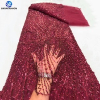 Tissu en dentelle française Sinya de luxe avec paillettes et perles, 5 yards, haute qualité, pas cher, broderie perlée, maille tulle, dentelle de mariage