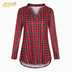 T-shirt ample à manches 3/4 à imprimé écossais avec col en V pour femmes enceintes et allaitantes 2024 - Product Image 3