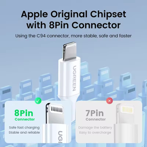 Câble USB C vers iOS UGREEN MFi 20W PD à charge rapide, certifié MFi, type C vers 8 broches, câble de données pour iPhone 15 14 Pro Max - Product Image 3