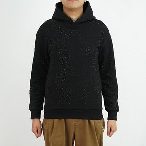 Sudadera Streetwear Desgastada 100% Algodón, Tejido French Terry Grueso, Talla Grande, 500 Gsm, Diseño Gráfico Personalizado, Negro con Pedrería, Estilo Y2K - Product Image 1