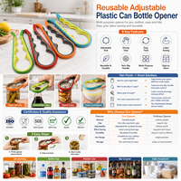 Ouvre-bouteille en plastique réglable réutilisable avec logo personnalisé, outil multifonction pour ouvrir les pots de cuisine
