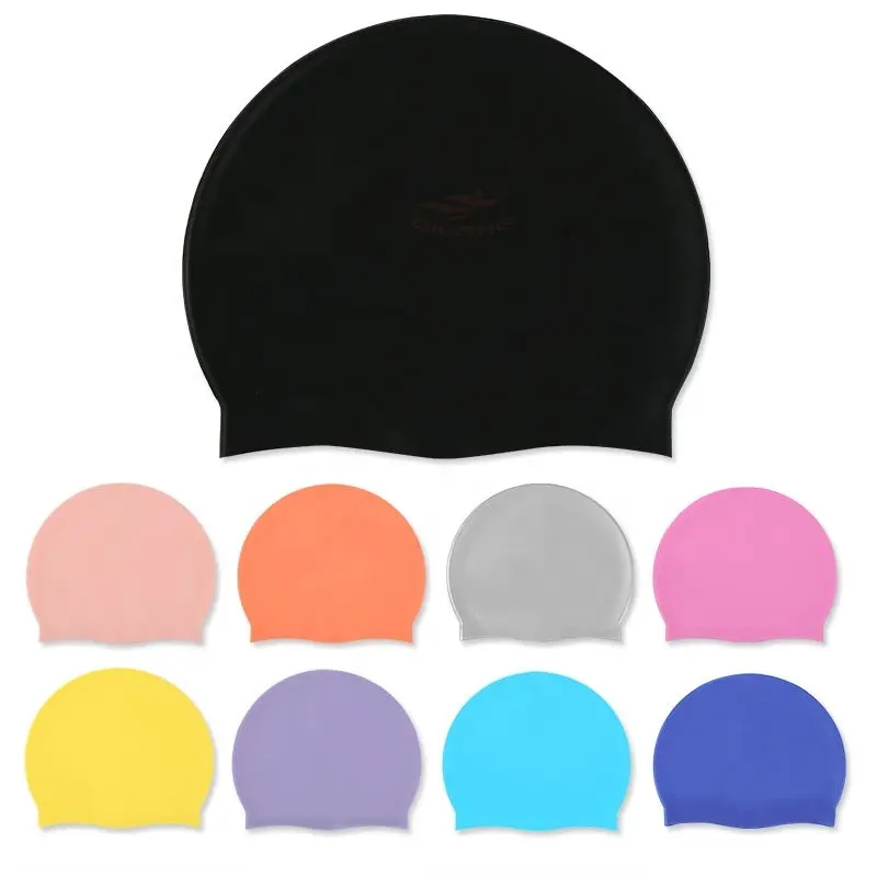 قبعة سباحة سيليكون عالية المرونة شعبية لحمام السباحة ، قبعة سباحة مقاومة للتلاشي بالألوان