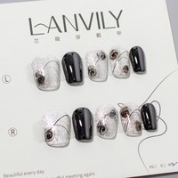 RONIKI Uñas Postizas Largas Tipo Ataúd, Uñas Artificiales de Lujo Hechas a Mano, Curadas con UV, Reutilizables, para Fiestas y Bodas, Venta al Por Mayor